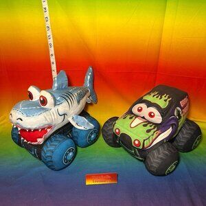 Monster Jam Megalodon Shark & Grave Digger Plush Truckin' Pals Trucks